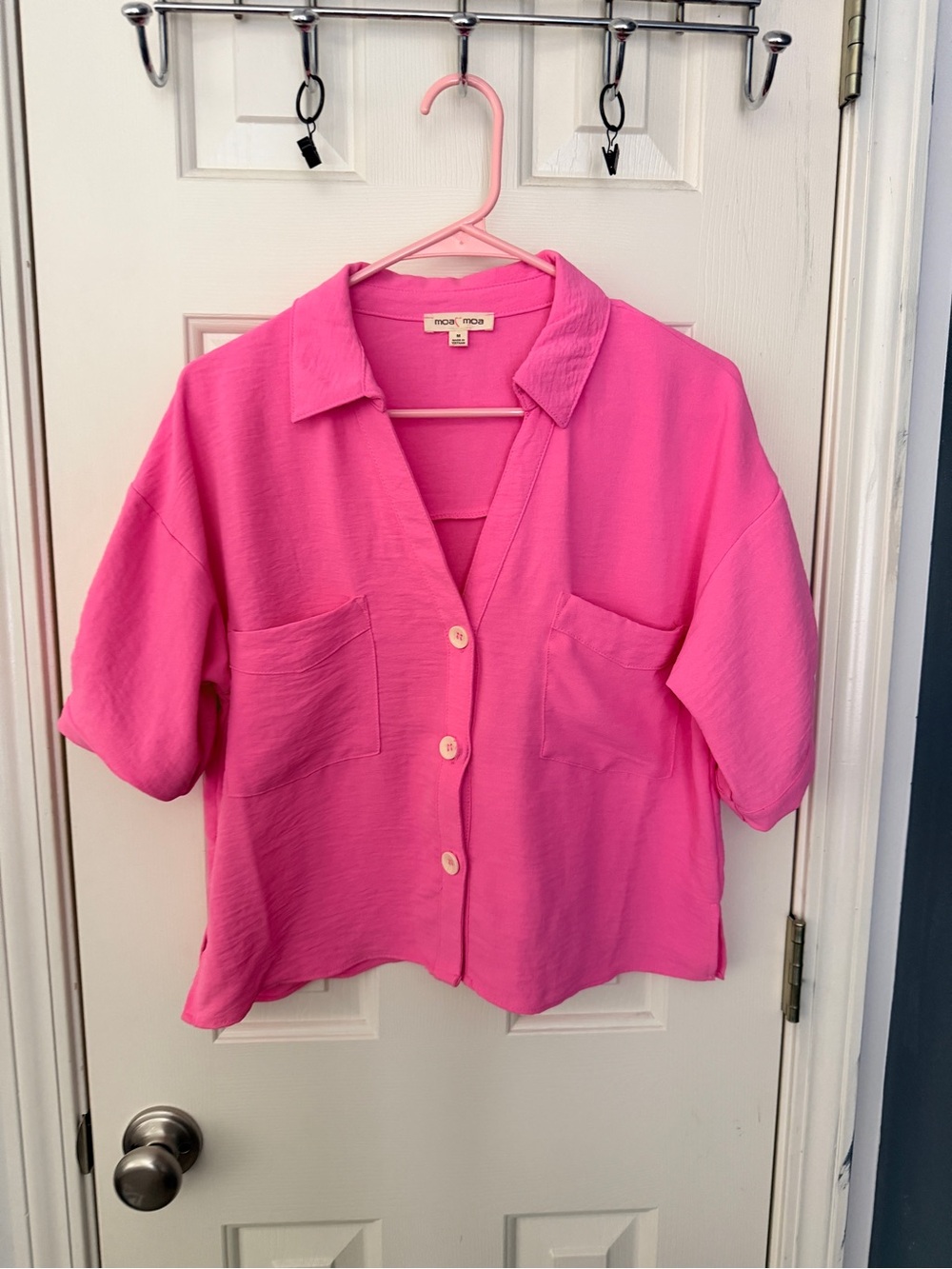 Moa Moa Vibrant Pink Button-Front Boxy Top